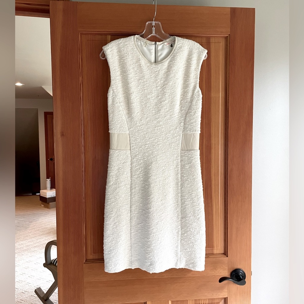 Rebecca Taylor Cream Boucle with Leather Trim and Exposed Back Zipper. Size 6